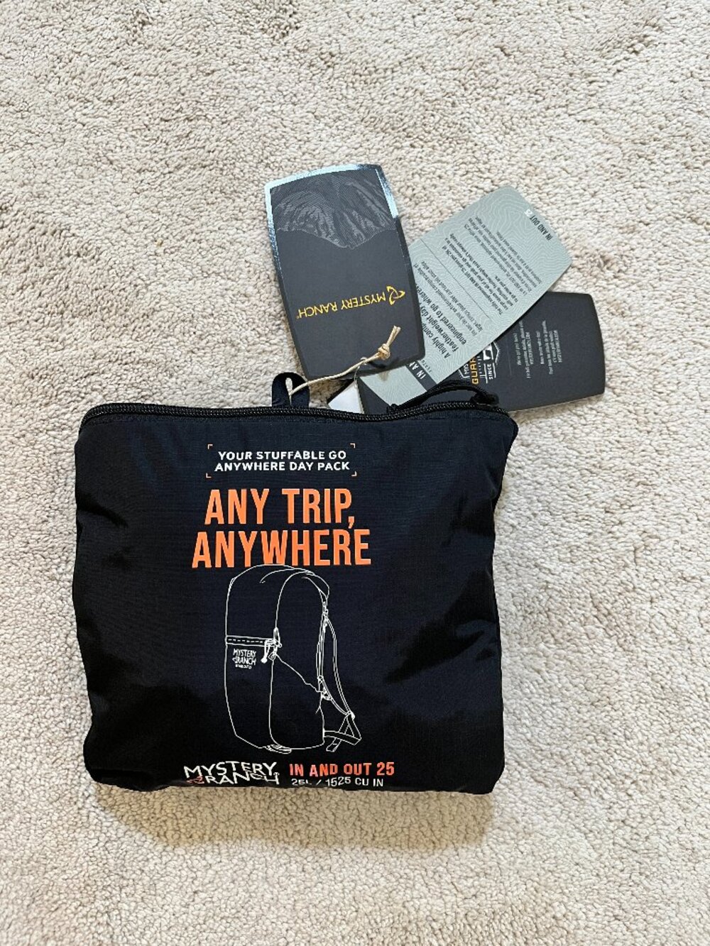 New NWT Mystery Ranch In & Out 25 Backpack Black Packable 25L Travel Lightweight